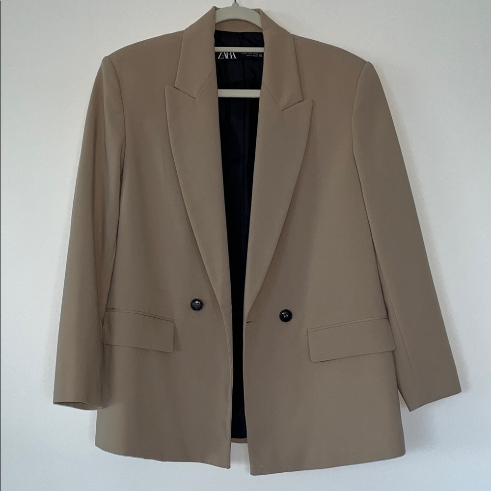 Zara Taupe Double-Button Womens Blazer